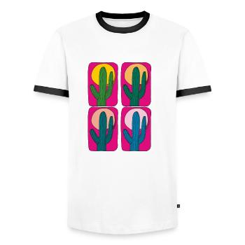 Cactus Mexique 4 plis - T-shirt contrasté Homme - blanc/noir - Devant - AI Model Female 172 light (172cm) & AI Model Male 178 dark (178cm)