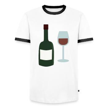 Wine Bottle and Wine Glass - Men's Ringer Shirt - white/black - Front - AI Model Female 172 light (172cm) & AI Model Male 178 dark (178cm)
