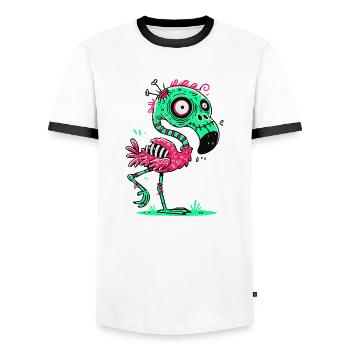 Zombie Flamingo - Design effrayant et drôle - T-shirt contrasté Homme - blanc/noir - Devant - AI Model Female 172 light (172cm) & AI Model Male 178 dark (178cm)