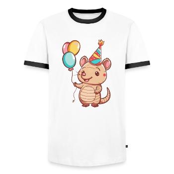 Armadillo Anniversaire Bande Dessinée Mignon - T-shirt contrasté Homme - blanc/noir - Devant - AI Model Female 172 light (172cm) & AI Model Male 178 dark (178cm)