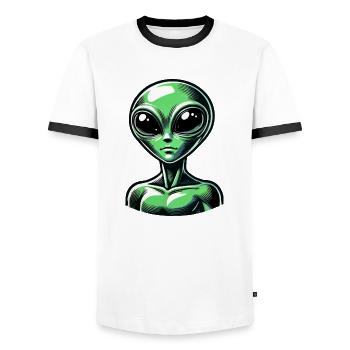 Alien Comic - Männer Kontrast-T-Shirt - Weiß/Schwarz - Vorne - AI Model Female 172 light (172cm) & AI Model Male 178 dark (178cm)