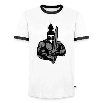spartan warrior - Männer Kontrast-T-Shirt - Weiß/Schwarz - Vorne - AI Model Female 172 light (172cm) & AI Model Male 178 dark (178cm)