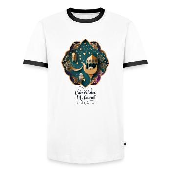 Ramadan Gift Eid Mubarak Islam Allah Muslim - Men's Ringer Shirt - white/black - Front - AI Model Female 172 light (172cm) & AI Model Male 178 dark (178cm)