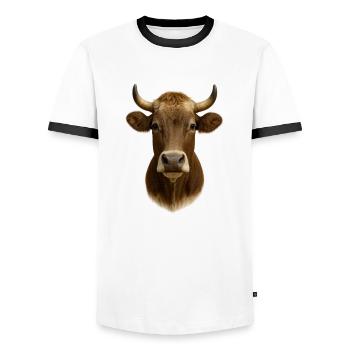 The most beautiful cow - Men's Ringer Shirt - white/black - Front - AI Model Female 172 light (172cm) & AI Model Male 178 dark (178cm)