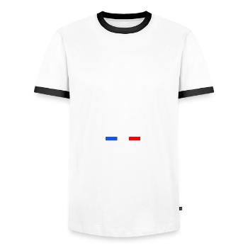 Life is better in SAINT-MARTIN Number 978 - Men's Ringer Shirt - white/black - Front - AI Model Female 172 light (172cm) & AI Model Male 178 dark (178cm)