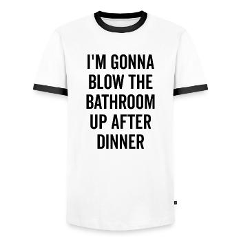 Ich werde das Badezimmer nach dem Abendessen in die Luft sprengen - Männer Kontrast-T-Shirt - Weiß/Schwarz - Vorne - AI Model Female 172 light (172cm) & AI Model Male 178 dark (178cm)