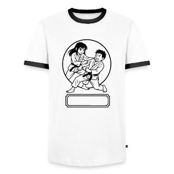 Manga Judo - Men's Ringer Shirt - white/black - Front - AI Model Female 172 light (172cm) & AI Model Male 178 dark (178cm)