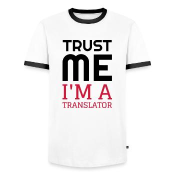 traducteur / traduction / traductrice / traduire - T-shirt contrasté Homme - blanc/noir - Devant - AI Model Female 172 light (172cm) & AI Model Male 178 dark (178cm)