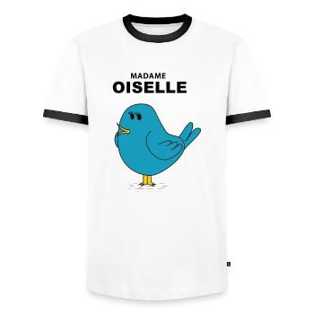 Mrs. Oiselle - Men's Ringer Shirt - white/black - Front - AI Model Female 172 light (172cm) & AI Model Male 178 dark (178cm)