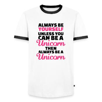 Always be yourself unless you can be a unicorn - T-shirt contrasté Homme - blanc/noir - Devant - AI Model Female 172 light (172cm) & AI Model Male 178 dark (178cm)