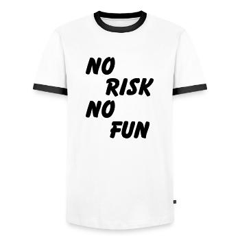 No risk, no fun - Men's Ringer Shirt - white/black - Front - AI Model Female 172 light (172cm) & AI Model Male 178 dark (178cm)