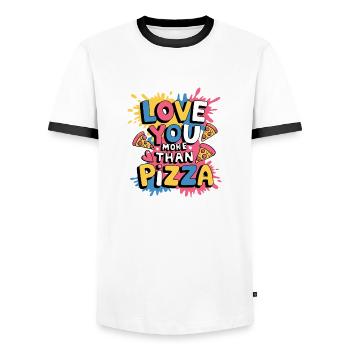 Ich liebe dich mehr als Pizza 2025, Valentinstag - Männer Kontrast-T-Shirt - Weiß/Schwarz - Vorne - AI Model Female 172 light (172cm) & AI Model Male 178 dark (178cm)