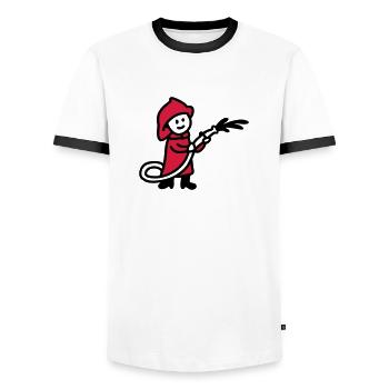 Pompier - T-shirt contrasté Homme - blanc/noir - Devant - AI Model Female 172 light (172cm) & AI Model Male 178 dark (178cm)