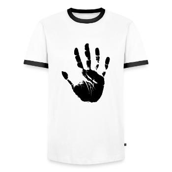 Hand Abdruck - Männer Kontrast-T-Shirt - Weiß/Schwarz - Vorne - AI Model Female 172 light (172cm) & AI Model Male 178 dark (178cm)