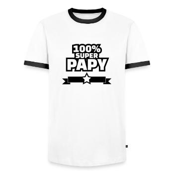 100% super papy - T-shirt contrasté Homme - blanc/noir - Devant - AI Model Female 172 light (172cm) & AI Model Male 178 dark (178cm)