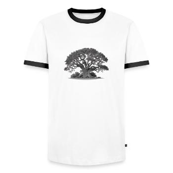 Old tree oak with roots and many branches - Men's Ringer Shirt - white/black - Front - AI Model Female 172 light (172cm) & AI Model Male 178 dark (178cm)