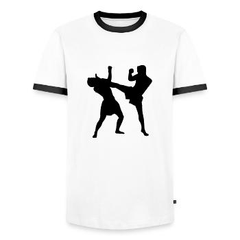 thaiboxing_2 - Men's Ringer Shirt - white/black - Front - AI Model Female 172 light (172cm) & AI Model Male 178 dark (178cm)