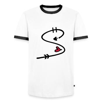 Letter S with arrow heart - Men's Ringer Shirt - white/black - Front - AI Model Female 172 light (172cm) & AI Model Male 178 dark (178cm)