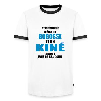 c'est compliqué d'être un bogosse et kiné - T-shirt contrasté Homme - blanc/noir - Devant - AI Model Female 172 light (172cm) & AI Model Male 178 dark (178cm)
