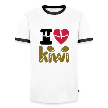 kiwi - Men's Ringer Shirt - white/black - Front - AI Model Female 172 light (172cm) & AI Model Male 178 dark (178cm)