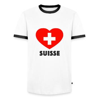 Suisse Heart Shirt pour la Coupe du Monde - T-shirt contrasté Homme - blanc/noir - Devant - AI Model Female 172 light (172cm) & AI Model Male 178 dark (178cm)