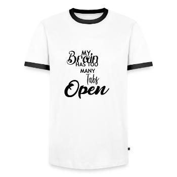 Thinking - head smoking - too much mass - Men's Ringer Shirt - white/black - Front - AI Model Female 172 light (172cm) & AI Model Male 178 dark (178cm)