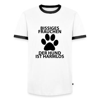bissiges frauchen - Männer Kontrast-T-Shirt - Weiß/Schwarz - Vorne - AI Model Female 172 light (172cm) & AI Model Male 178 dark (178cm)