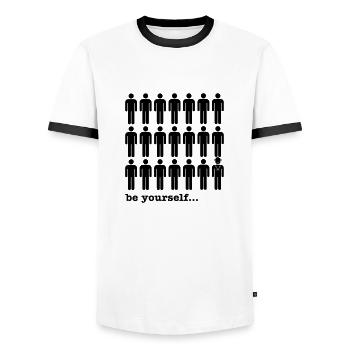 be yourself - Men's Ringer Shirt - white/black - Front - AI Model Female 172 light (172cm) & AI Model Male 178 dark (178cm)