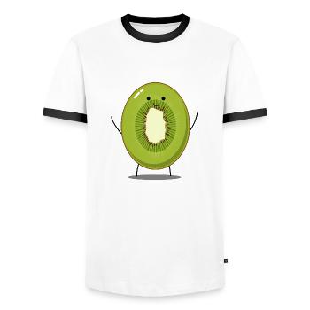 Kiwi joyeux avec bras et jambes - T-shirt contrasté Homme - blanc/noir - Devant - AI Model Female 172 light (172cm) & AI Model Male 178 dark (178cm)