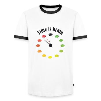 Time is brain - Männer Kontrast-T-Shirt - Weiß/Schwarz - Vorne - AI Model Female 172 light (172cm) & AI Model Male 178 dark (178cm)