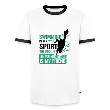 Swimming - Männer Kontrast-T-Shirt - Weiß/Schwarz - Vorne - AI Model Female 172 light (172cm) & AI Model Male 178 dark (178cm)