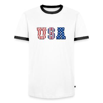 Usa American Flag - Men's Ringer Shirt - white/black - Front - AI Model Female 172 light (172cm) & AI Model Male 178 dark (178cm)