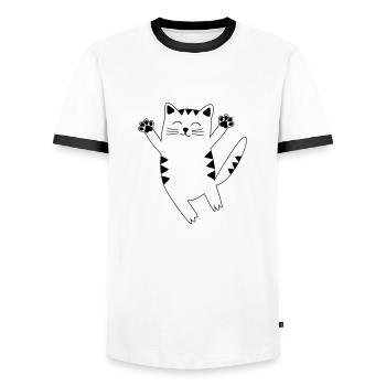 cat - Men's Ringer Shirt - white/black - Front - AI Model Female 172 light (172cm) & AI Model Male 178 dark (178cm)