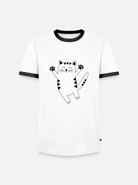 cat - Men's Ringer Shirt - white/black