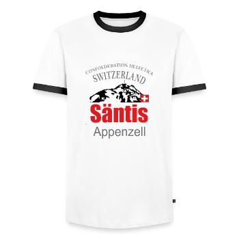 Säntis im Fürstenland - Swiss T-Shirt - Men's Ringer Shirt - white/black - Front - AI Model Female 172 light (172cm) & AI Model Male 178 dark (178cm)