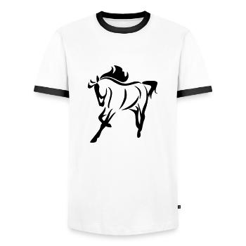 Imprimer et dessiner le motif cheval sur sweat à capuche - T-shirt contrasté Homme - blanc/noir - Devant - AI Model Female 172 light (172cm) & AI Model Male 178 dark (178cm)