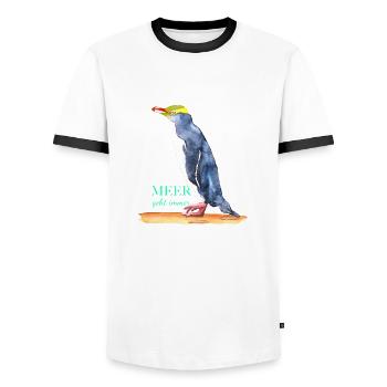 Meer geht immer - Pinguin! - Männer Kontrast-T-Shirt - Weiß/Schwarz - Vorne - AI Model Female 172 light (172cm) & AI Model Male 178 dark (178cm)