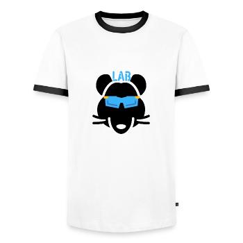LAB RAT - MEDIZINISCHER LABORTECHNIKER - Männer Kontrast-T-Shirt - Weiß/Schwarz - Vorne - AI Model Female 172 light (172cm) & AI Model Male 178 dark (178cm)