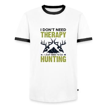 Chasse parce que - T-shirt contrasté Homme - blanc/noir - Devant - AI Model Female 172 light (172cm) & AI Model Male 178 dark (178cm)