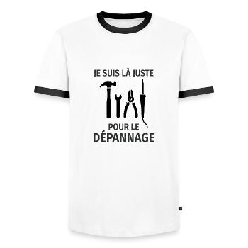 Dépannage - T-shirt contrasté Homme - blanc/noir - Devant - AI Model Female 172 light (172cm) & AI Model Male 178 dark (178cm)