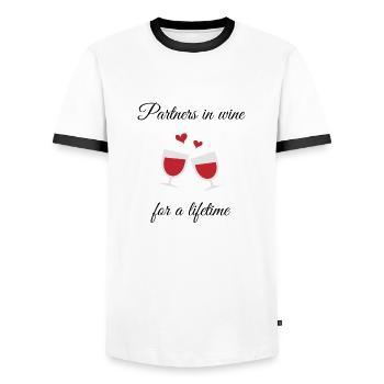 Partners in wine for a lifetime - Men's Ringer Shirt - white/black - Front - AI Model Female 172 light (172cm) & AI Model Male 178 dark (178cm)