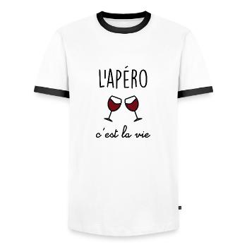 L'apéro c'est la vie - T-shirt contrasté Homme - blanc/noir - Devant - AI Model Female 172 light (172cm) & AI Model Male 178 dark (178cm)