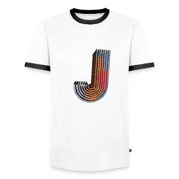 J - Männer Kontrast-T-Shirt - Weiß/Schwarz - Vorne - AI Model Female 172 light (172cm) & AI Model Male 178 dark (178cm)