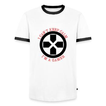 I cant calm - I'm a gamer Tshirt für echte Zocker - Männer Kontrast-T-Shirt - Weiß/Schwarz - Vorne - AI Model Female 172 light (172cm) & AI Model Male 178 dark (178cm)