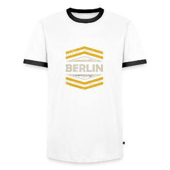 Berlin Berlin Urban City Style Lettering Design - Men's Ringer Shirt - white/black - Front - AI Model Female 172 light (172cm) & AI Model Male 178 dark (178cm)