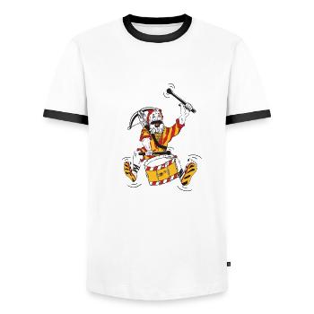 Trommel, Wiltsch, Schweiz, Altjahrswoche, Haslital - Männer Kontrast-T-Shirt - Weiß/Schwarz - Vorne - AI Model Female 172 light (172cm) & AI Model Male 178 dark (178cm)