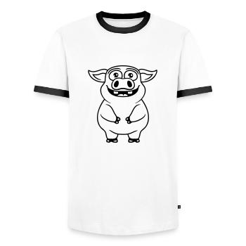 Comic happy little pig - Men's Ringer Shirt - white/black - Front - AI Model Female 172 light (172cm) & AI Model Male 178 dark (178cm)