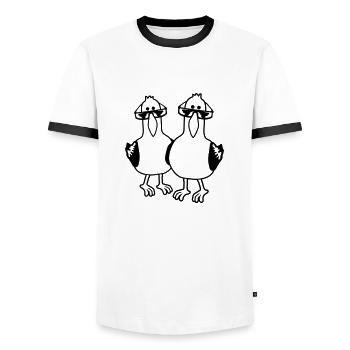 Cartoon 2 Seagull Friends - Men's Ringer Shirt - white/black - Front - AI Model Female 172 light (172cm) & AI Model Male 178 dark (178cm)