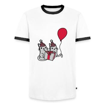 Birthday Cats 2 Friends - Men's Ringer Shirt - white/black - Front - AI Model Female 172 light (172cm) & AI Model Male 178 dark (178cm)