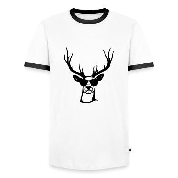 Hirsch mit Sonnenbrille Tracht Lustig und Cool - Männer Kontrast-T-Shirt - Weiß/Schwarz - Vorne - AI Model Female 172 light (172cm) & AI Model Male 178 dark (178cm)